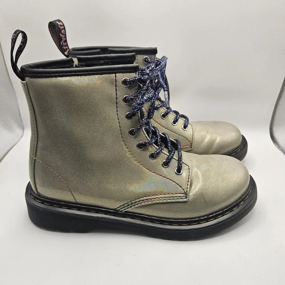 Dr Doc Martens Kids Gold Glitter Combat Grunge Alt Grunge Punk Boots 1460J Sz 3